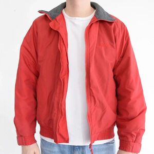 Vintage 90'S Brooks Red With Gray Fleece Liner Bomber Style  Jacket